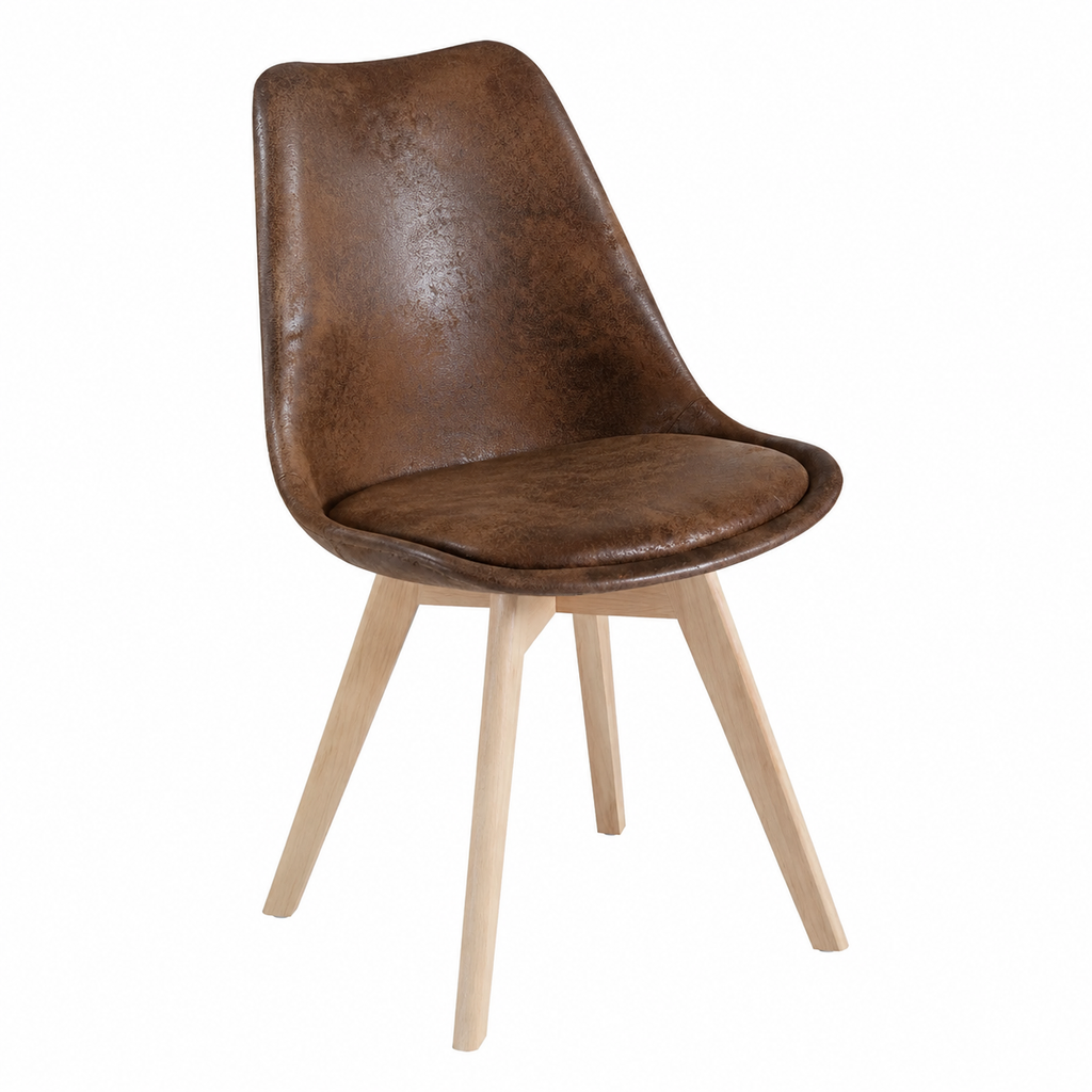 Chaise design en cuir synthétique avec pieds en bois naturel