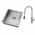 Évier de Cuisine Inox 1 Bac 50x44 cm avec Mitigeur Douchette Extractible