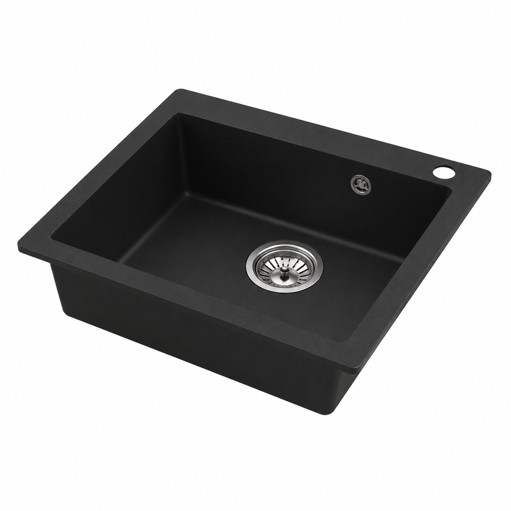 Évier rectangulaire en granit noir avec vidage inclus