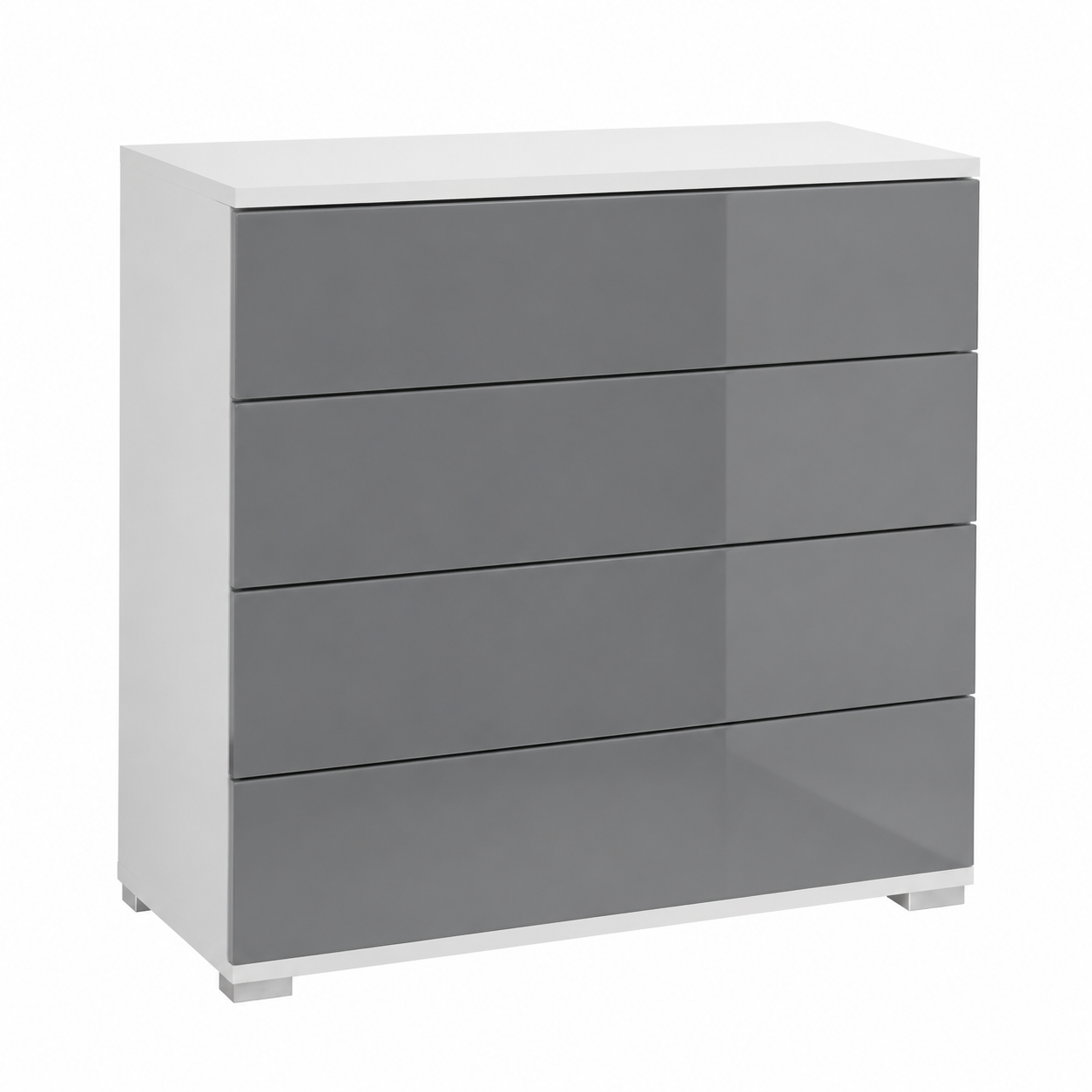 Buffet 4 tiroirs blanc mat et gris brillant
