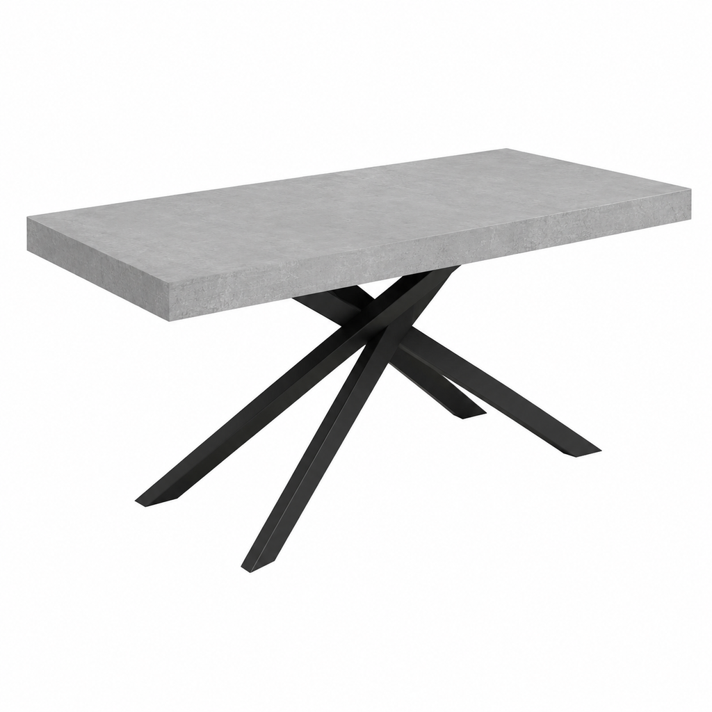 Grande table à rallonge en béton gris, pieds anthracite