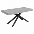 Grande table à rallonge en béton gris, pieds anthracite