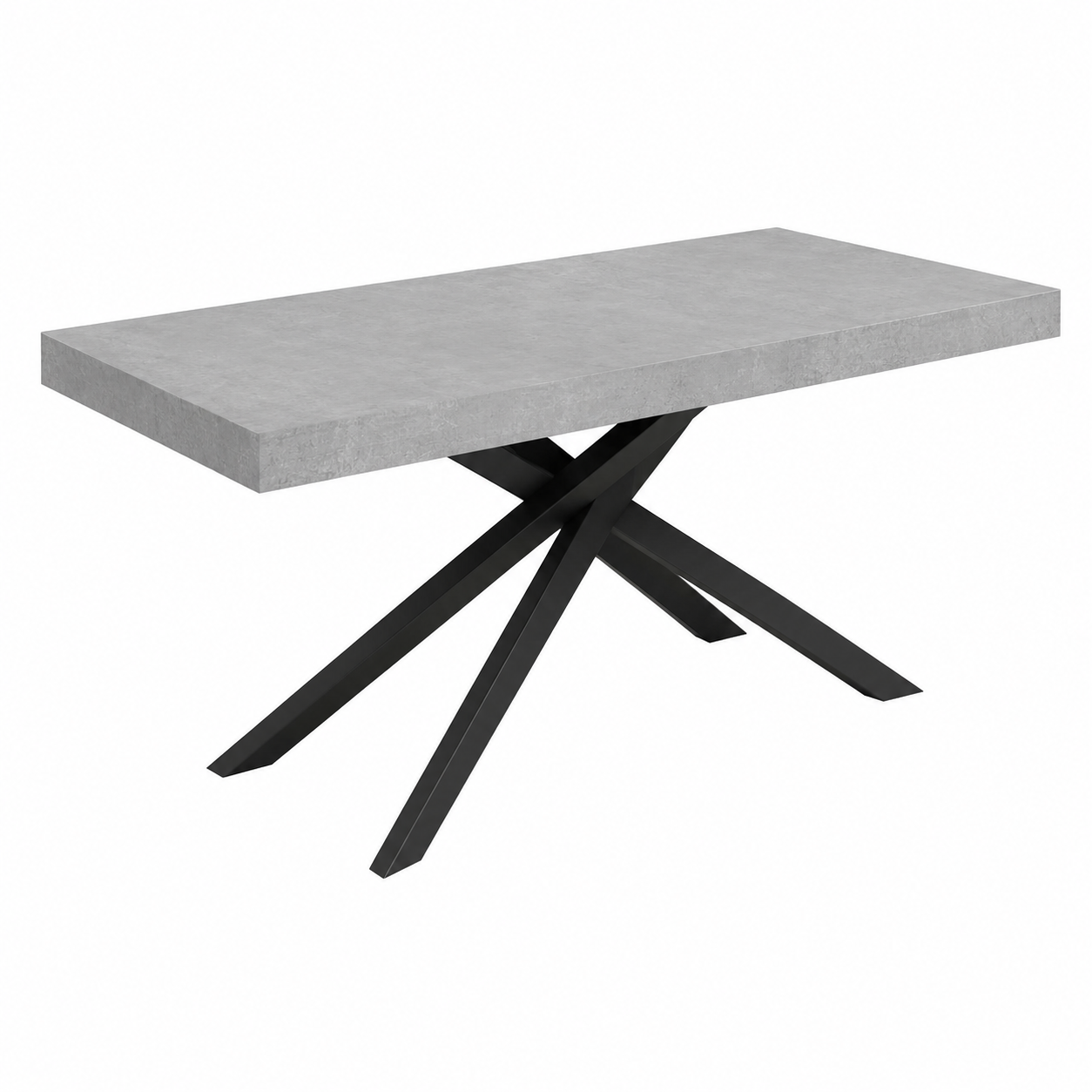 Grande table à rallonge en béton gris, pieds anthracite