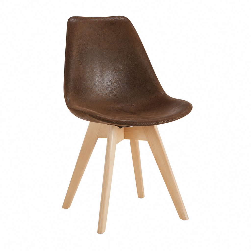 Chaise design en cuir synthétique avec pieds en bois naturel