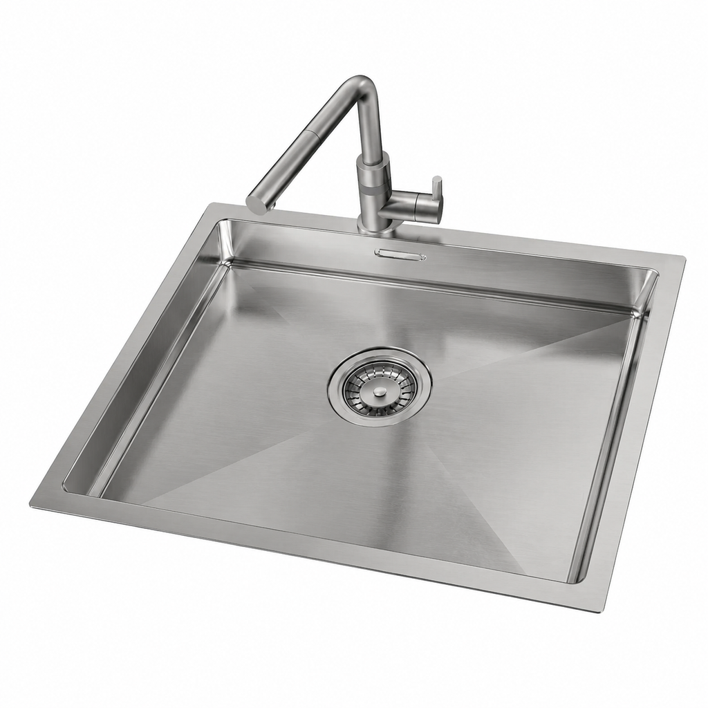 Évier de Cuisine Inox 1 Bac 50x44 cm avec Mitigeur Douchette Extractible