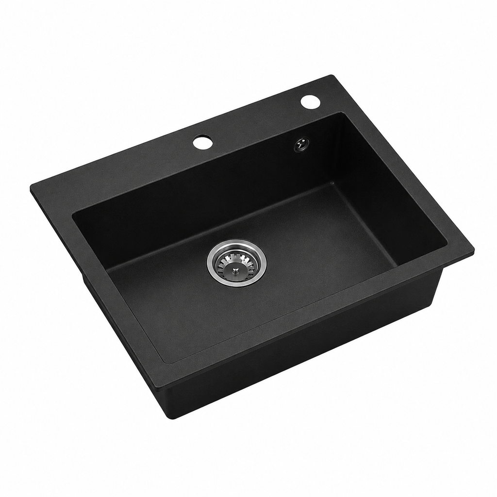 Évier rectangulaire en granit noir avec vidage inclus