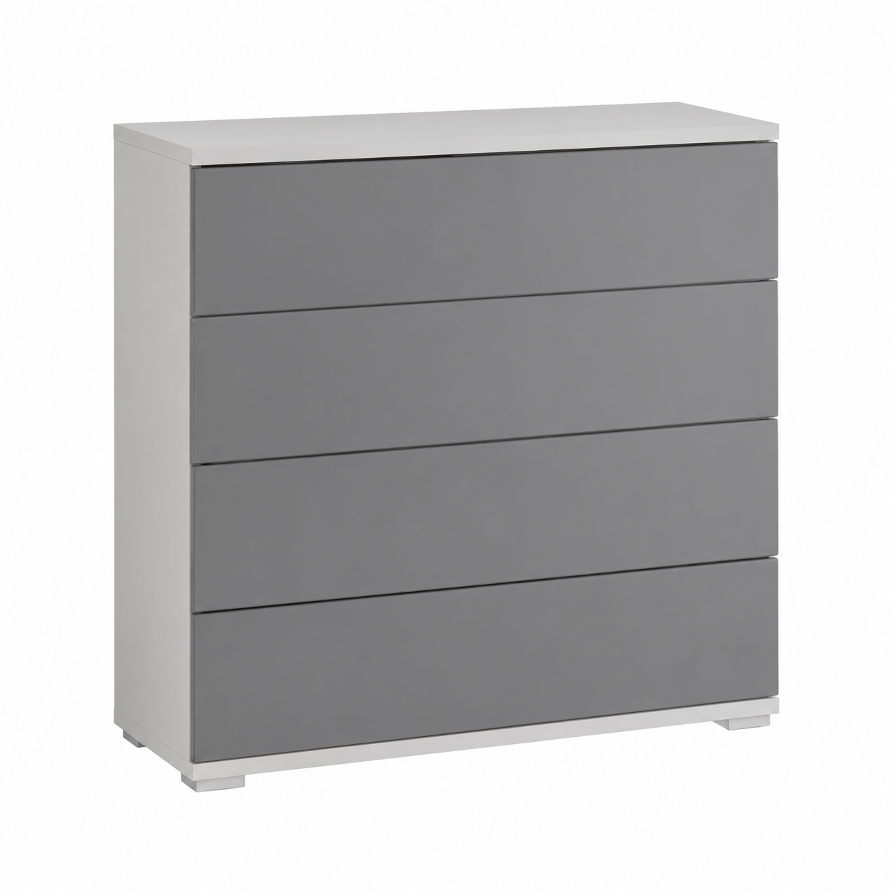 Buffet 4 tiroirs blanc mat et gris brillant