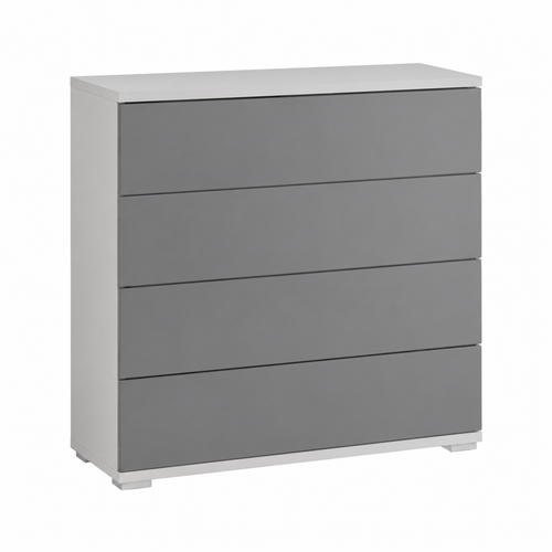 Buffet 4 tiroirs blanc mat et gris brillant