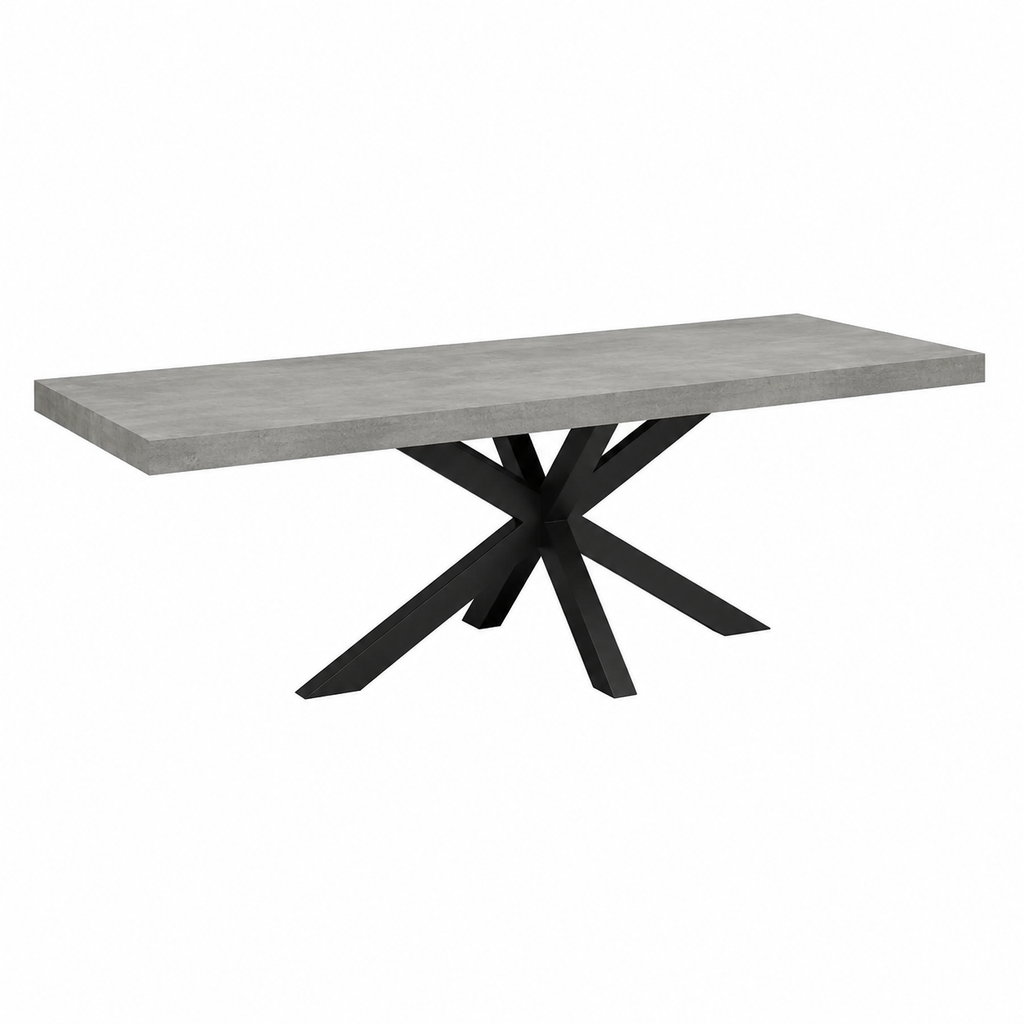Grande table à rallonge en béton gris, pieds anthracite