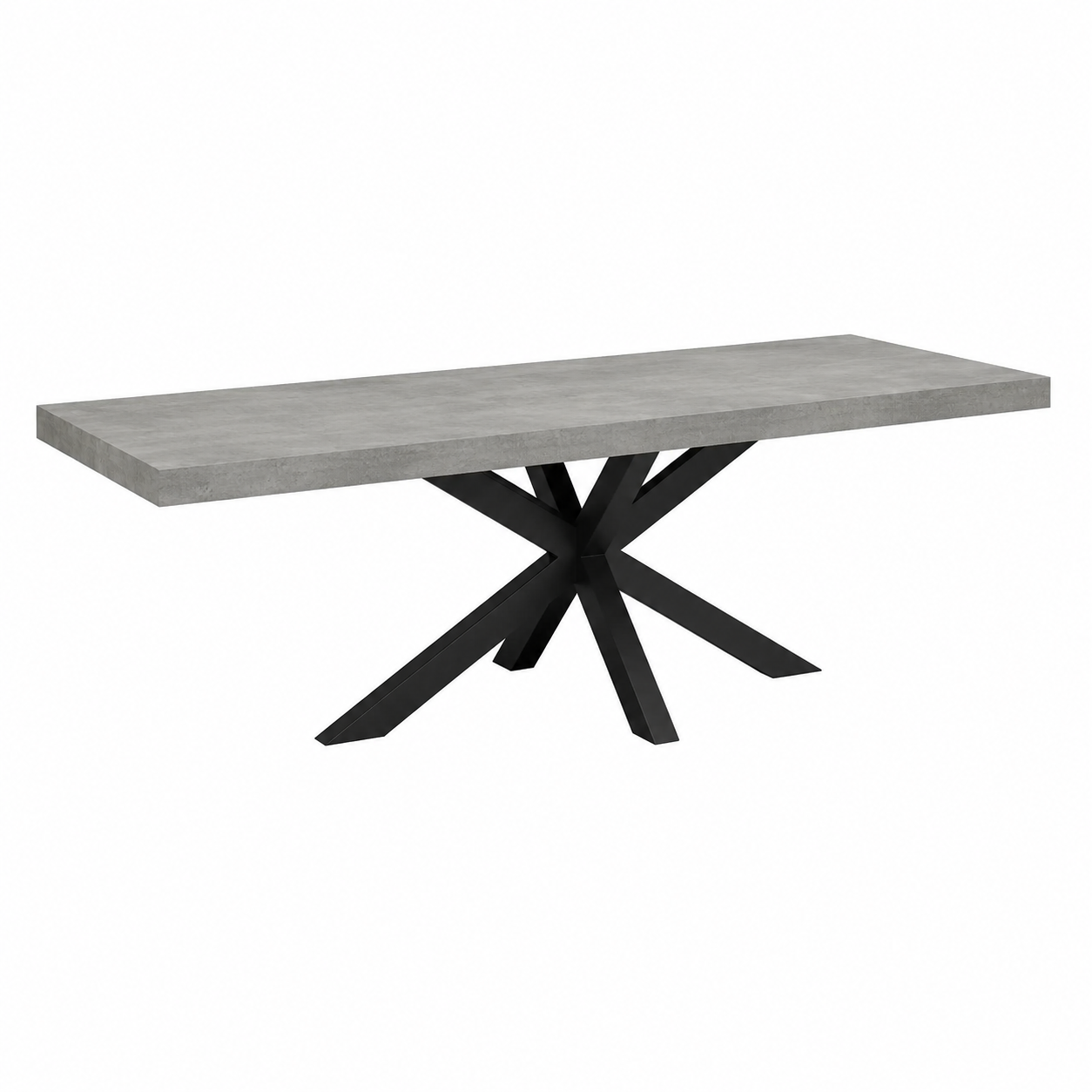 Grande table à rallonge en béton gris, pieds anthracite