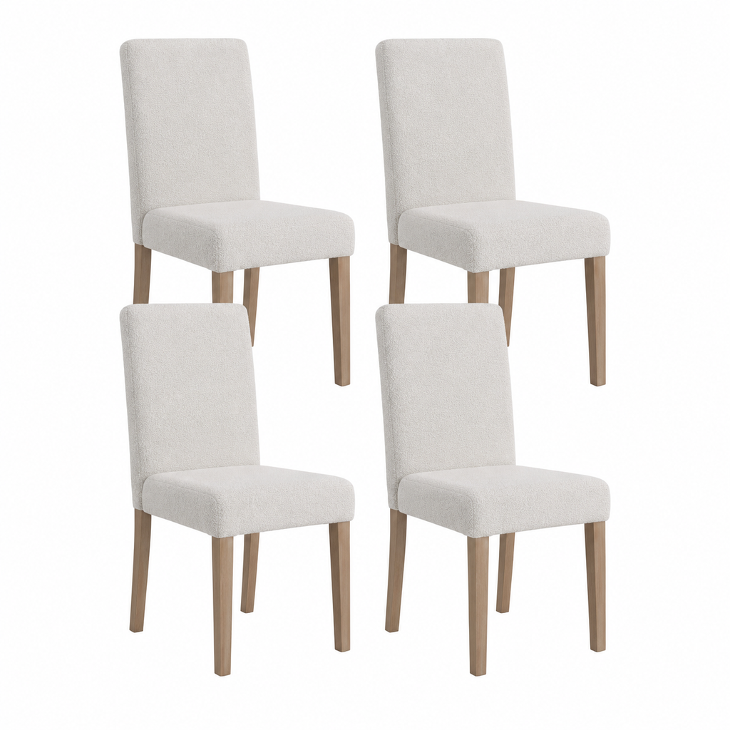 Lot de 4 chaises de salle à manger confortables en tissu bouclé crème