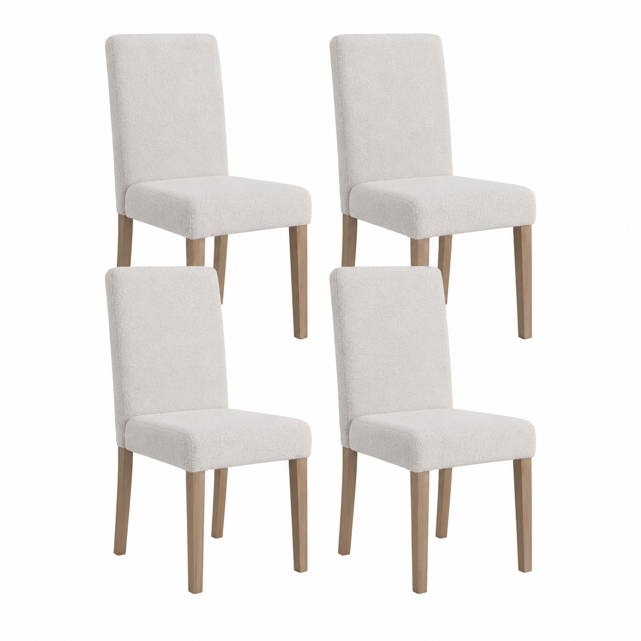 Lot de 4 chaises de salle à manger confortables en tissu bouclé crème