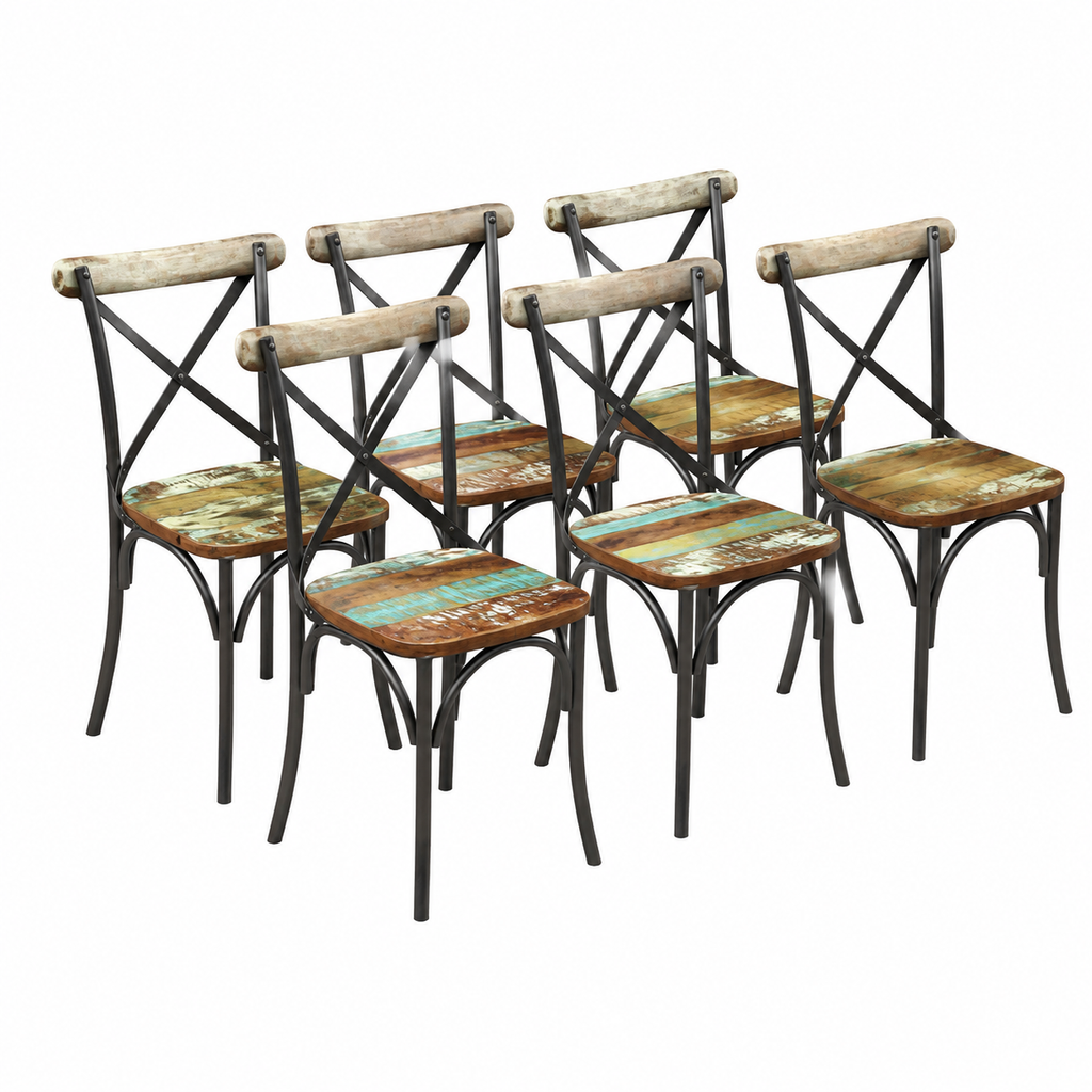 Lot de 6 chaises de salle à manger en bois massif recyclé