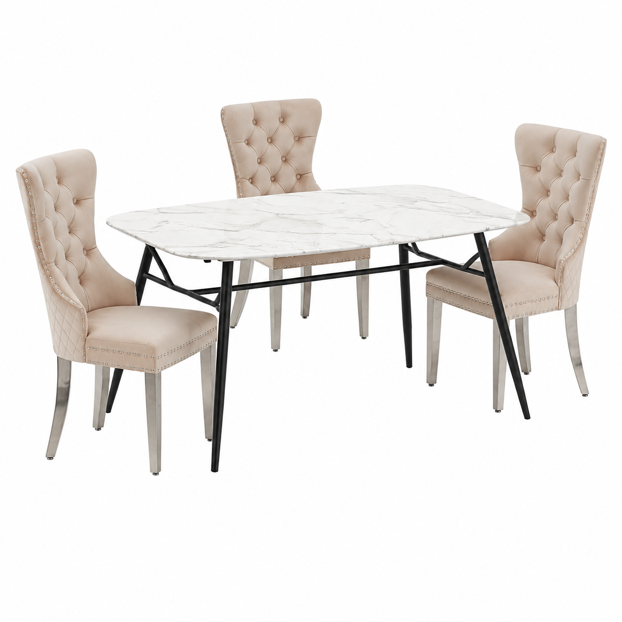 Ensemble de 4 chaises en velours avec dossier élégant - Beige
