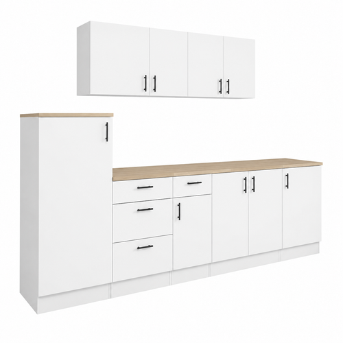 Armoire de cuisine haute avec porte, blanc et chêne canadien, 148x60x60 cm