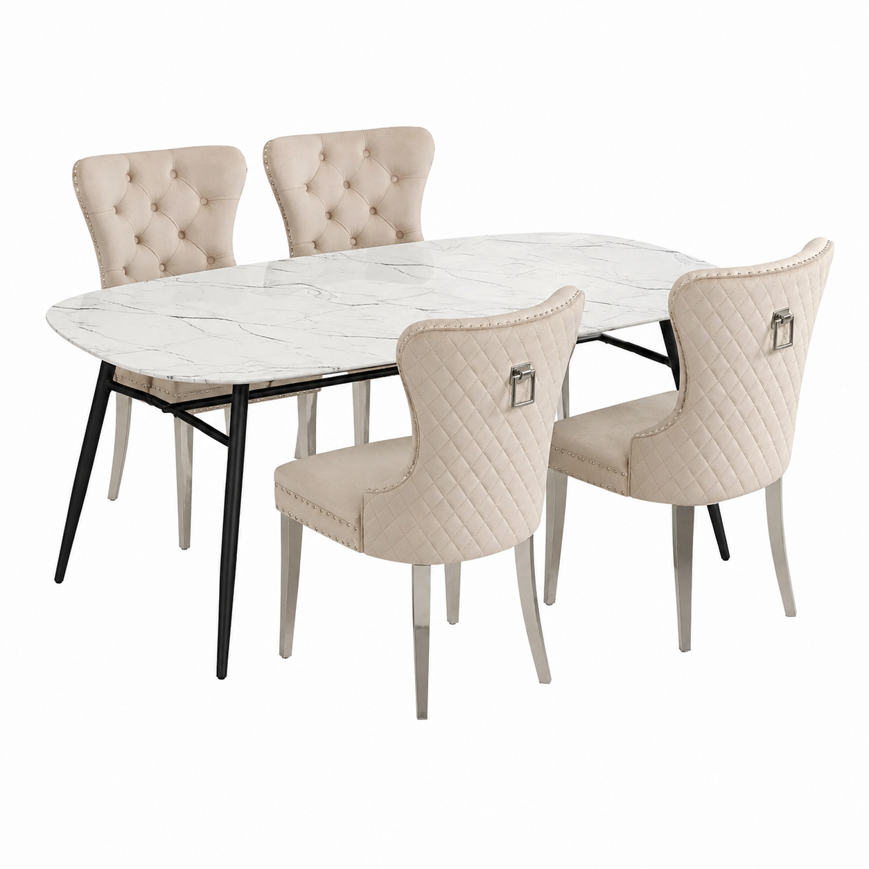 Ensemble de 4 chaises en velours avec dossier élégant - Beige