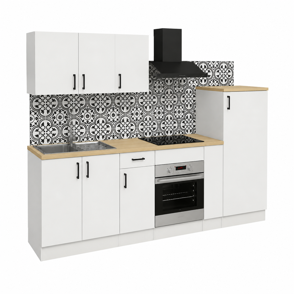 Armoire de cuisine haute avec porte, blanc et chêne canadien, 148x60x60 cm