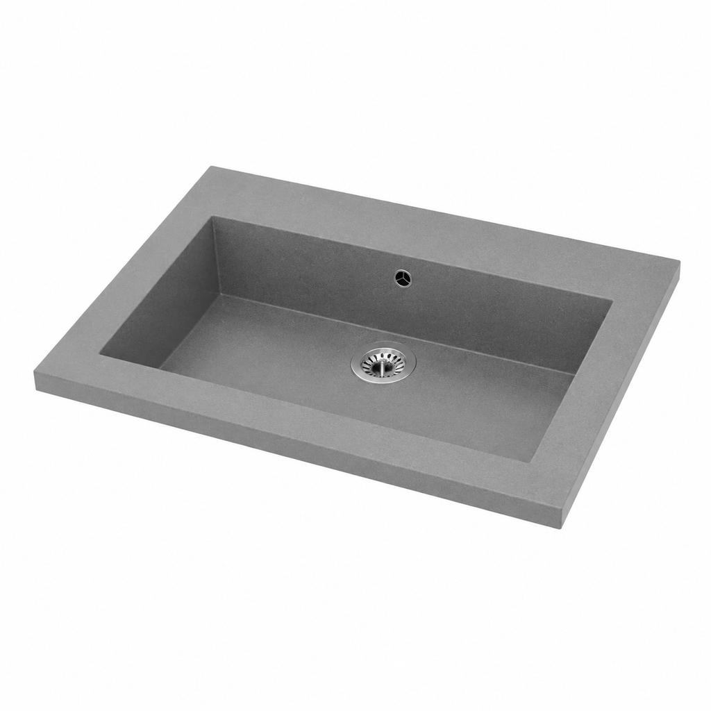 Évier de cuisine en granit gris 600 x 450 x 120 mm