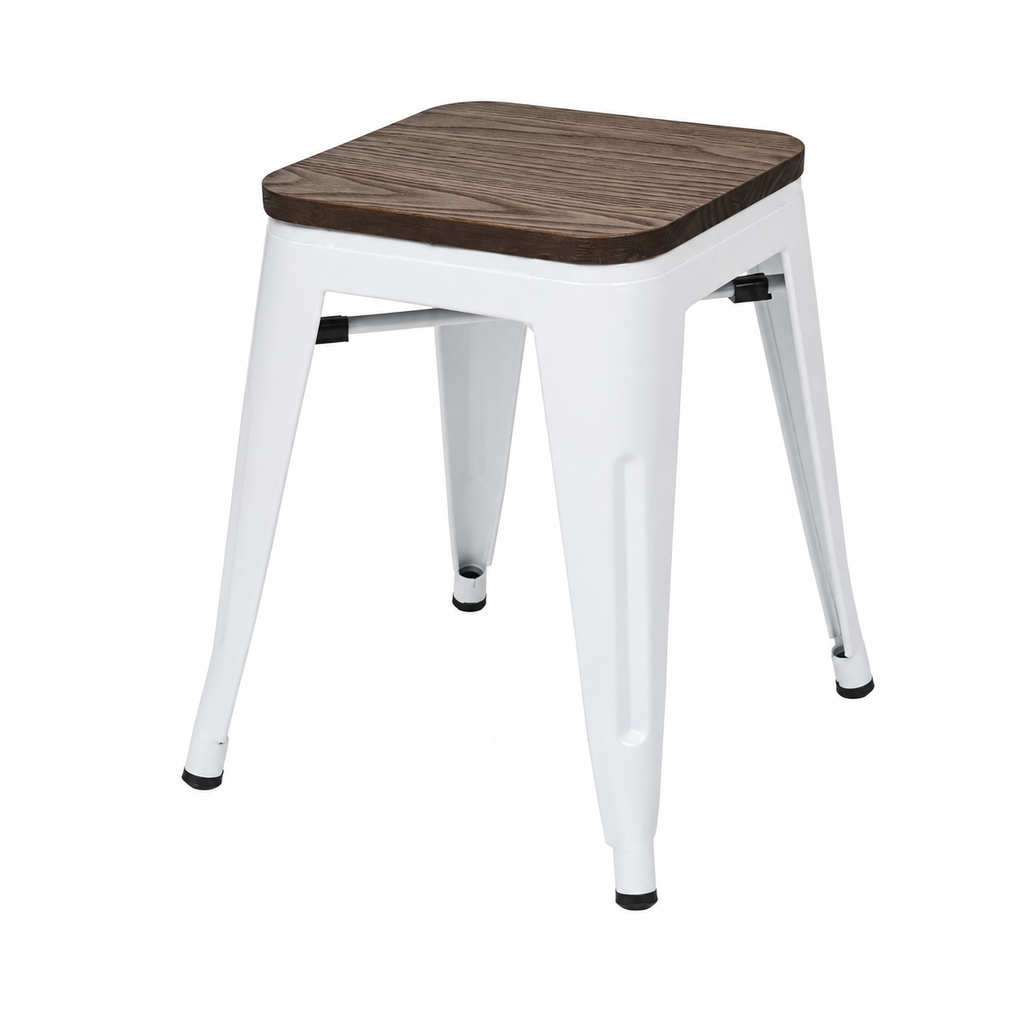 Lot de 4 tabourets avec assise en bois, couleur blanche