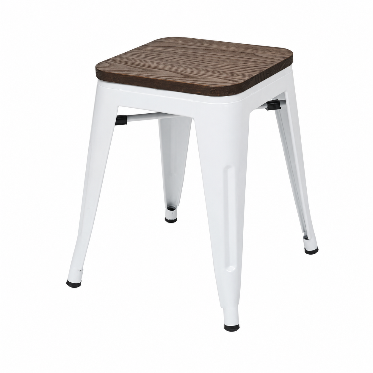 Lot de 4 tabourets avec assise en bois, couleur blanche