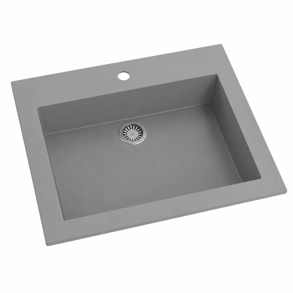 Évier de cuisine en granit gris 600 x 450 x 120 mm
