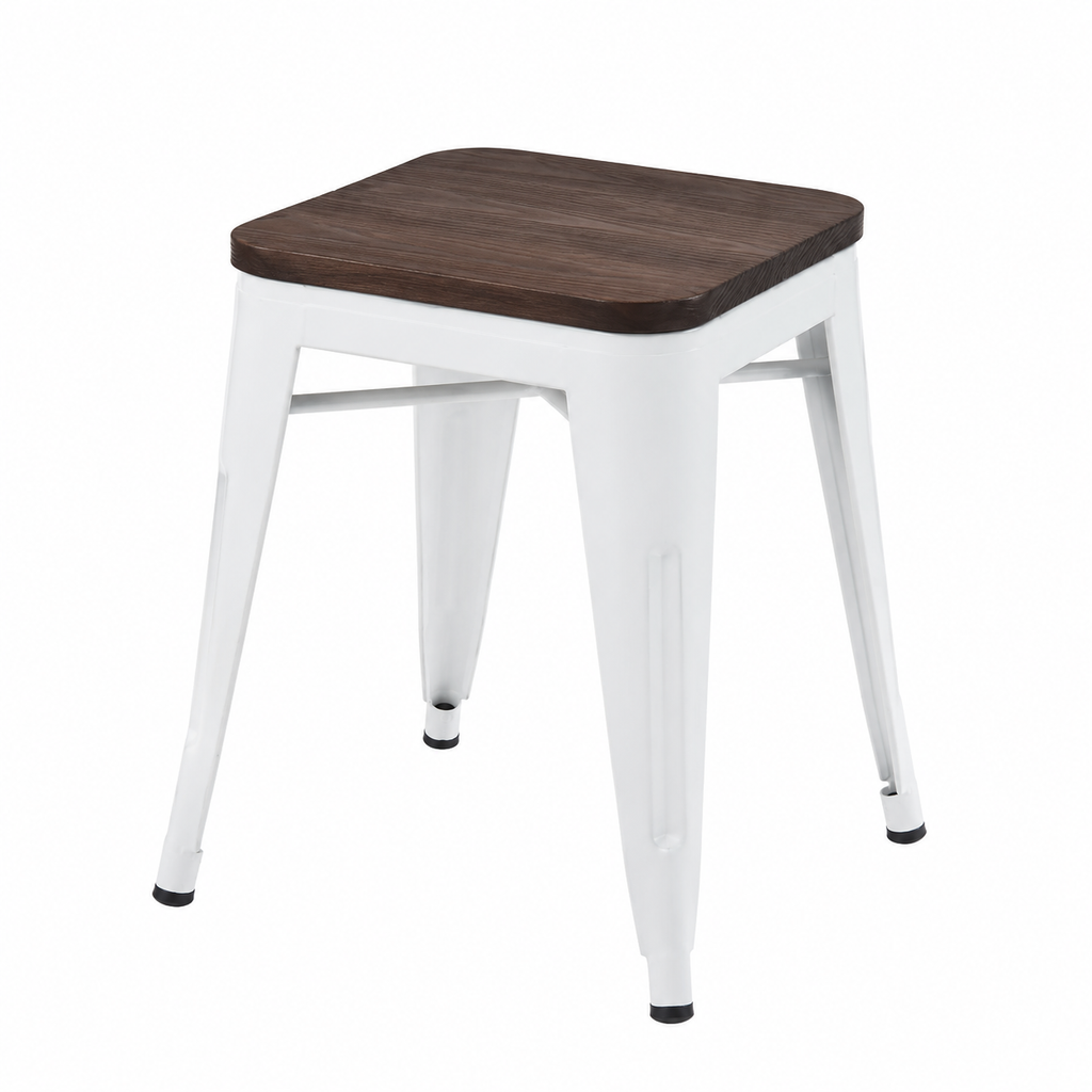 Lot de 4 tabourets avec assise en bois, couleur blanche