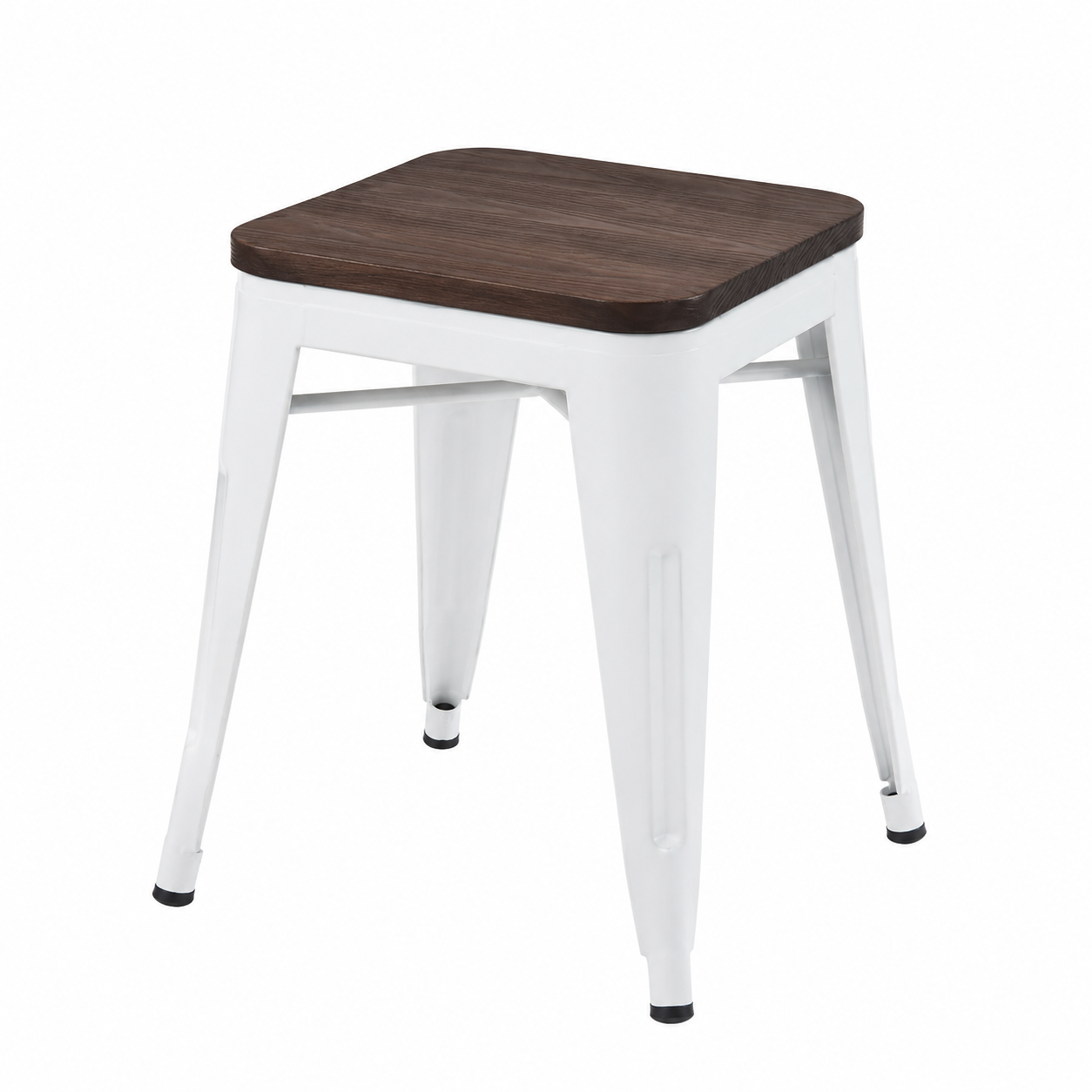 Lot de 4 tabourets avec assise en bois, couleur blanche
