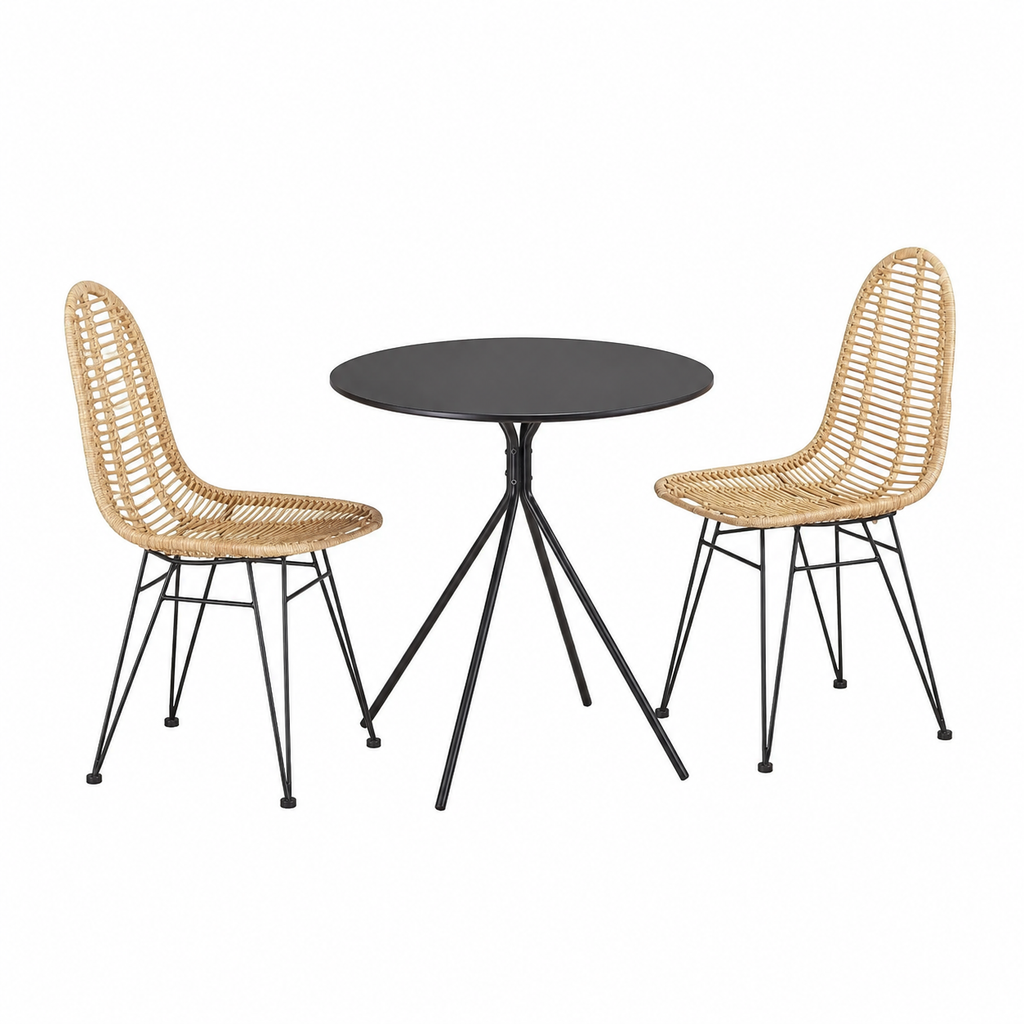Table ronde noire à trois pieds de 80 cm