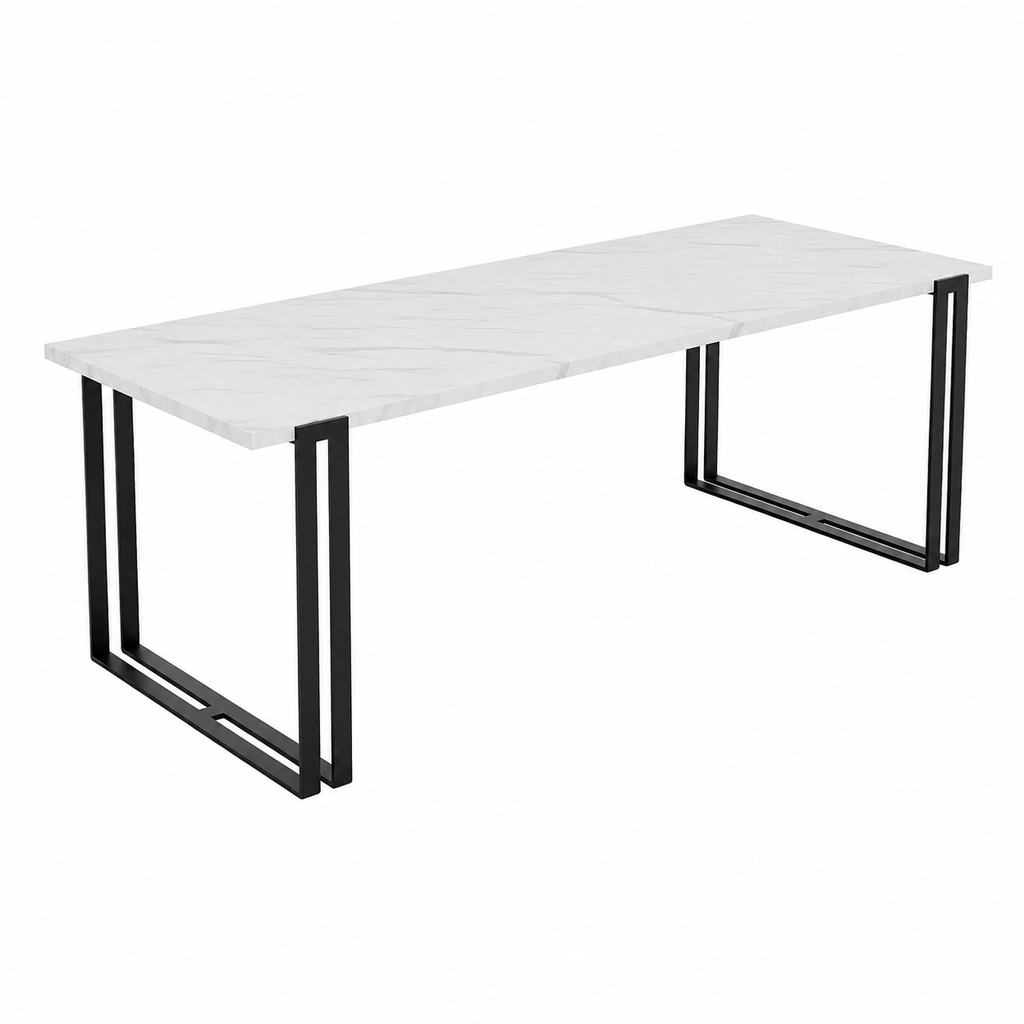 Table à manger extensible en marbre blanc, 160x220 cm