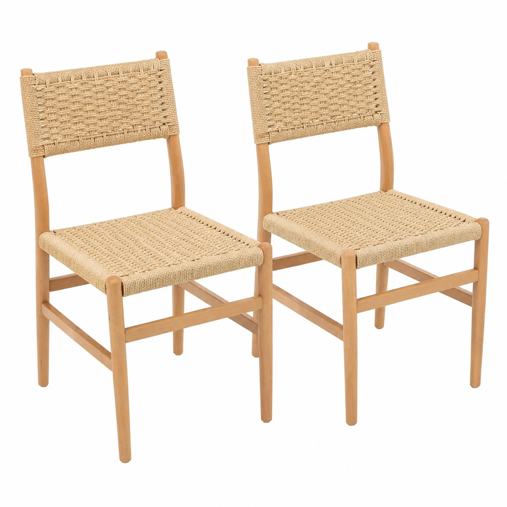 Lot de 2 chaises de salle à manger en bois avec assise tressée