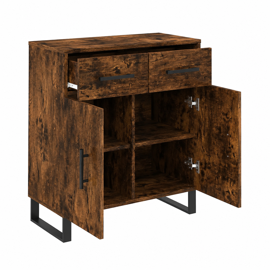 Meuble de rangement en bois d'ingénierie chêne fumé