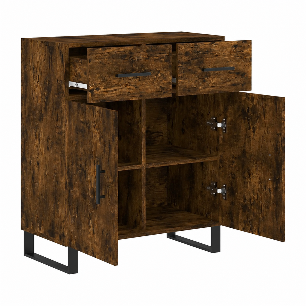 Meuble de rangement en bois d'ingénierie chêne fumé